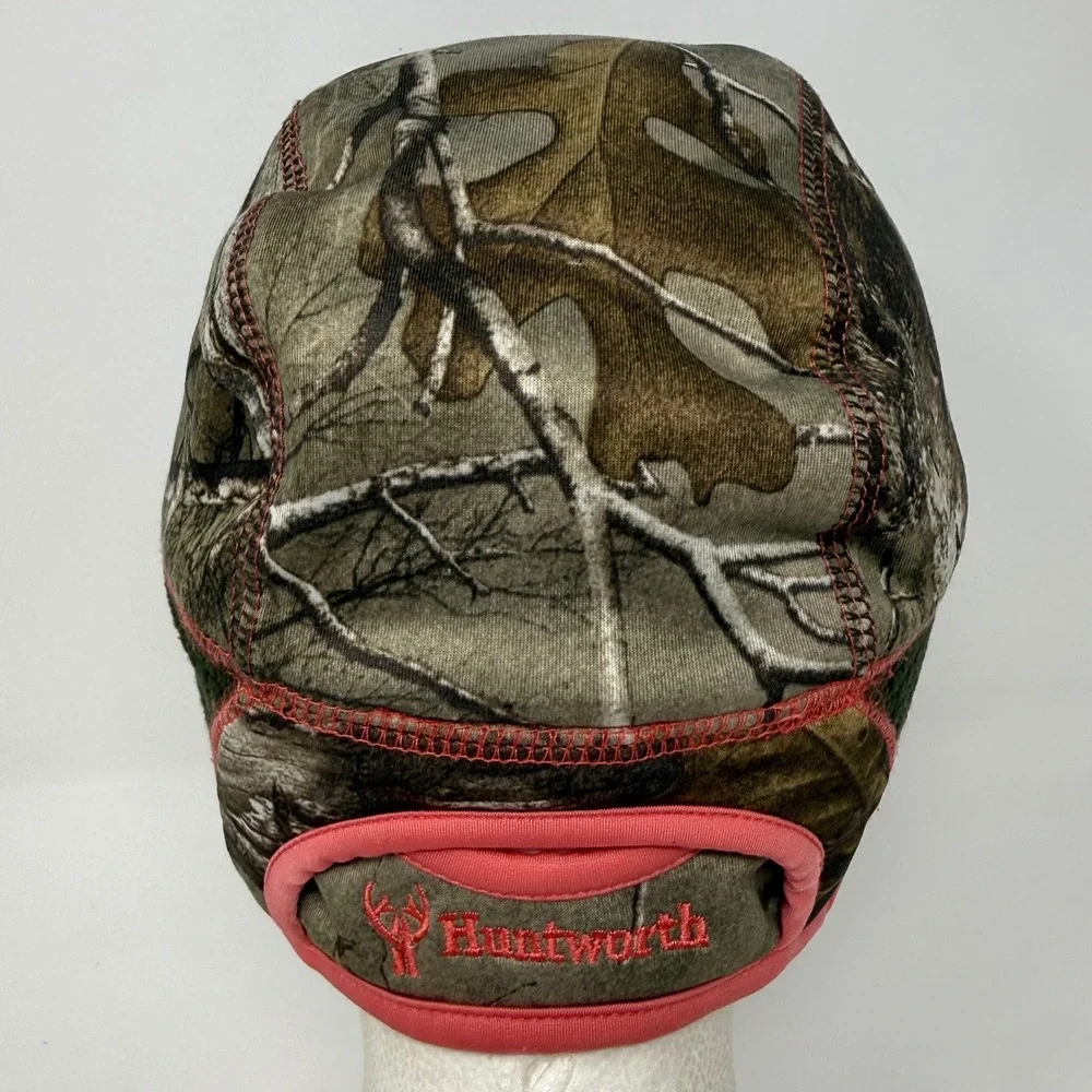 Huntworth Womens Camo Beanie Waffle Fleece Lined Ponytail Hat Pink OSFM